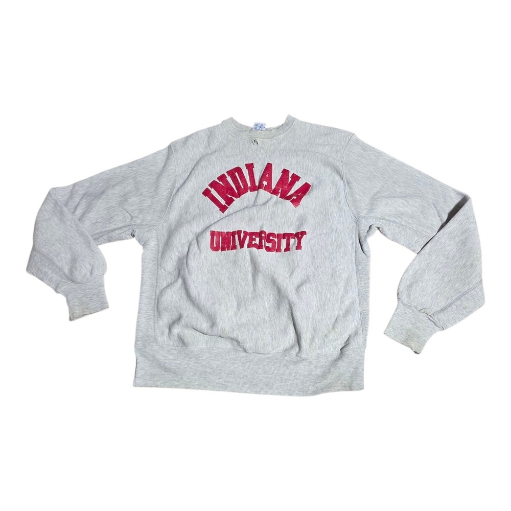 Vintage 80s Indiana University Crewneck Sweatshirt Gray Red Spellout Made in USA